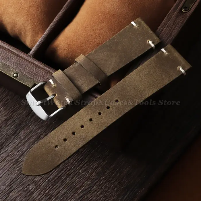Bracelet de montre vintage en cuir huilé ciré pour Omega 18mm 19mm 20mm 21mm 22mm 24mm