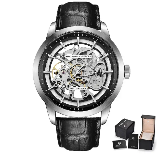 PAGANI DESIGN homme d'affaires montre de luxe squelette creux en cuir montre-bracelet pour homme nou