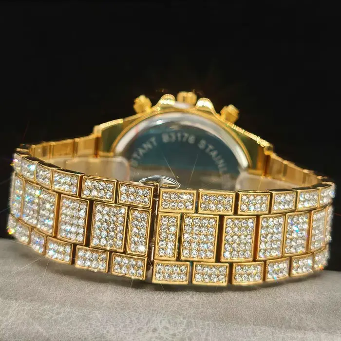 Vente chaude mode montre en or pour hommes marque UNIGUET Hip Hop arc-en-ciel diamant brillant bijoux Quartz montre-bracelet mâle livraison directe