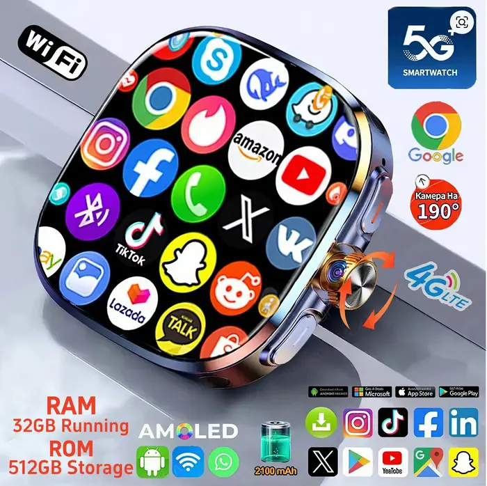 Montre connectée Android 10.0 32 Go + 512 Go 5G/4G