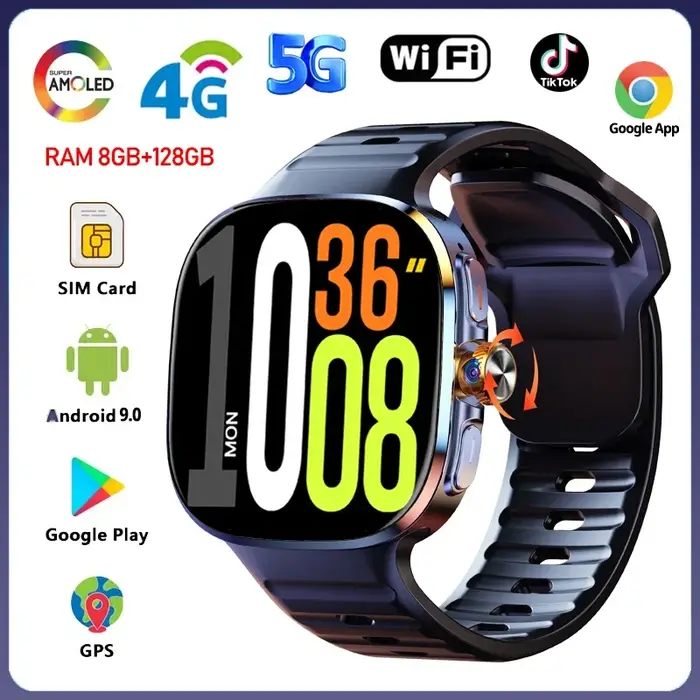 Montre connectée 4G/3G, 8 go + 128 go de RAM, écran AMOLED de 2.40 pouces, batterie de 2100mah, camé
