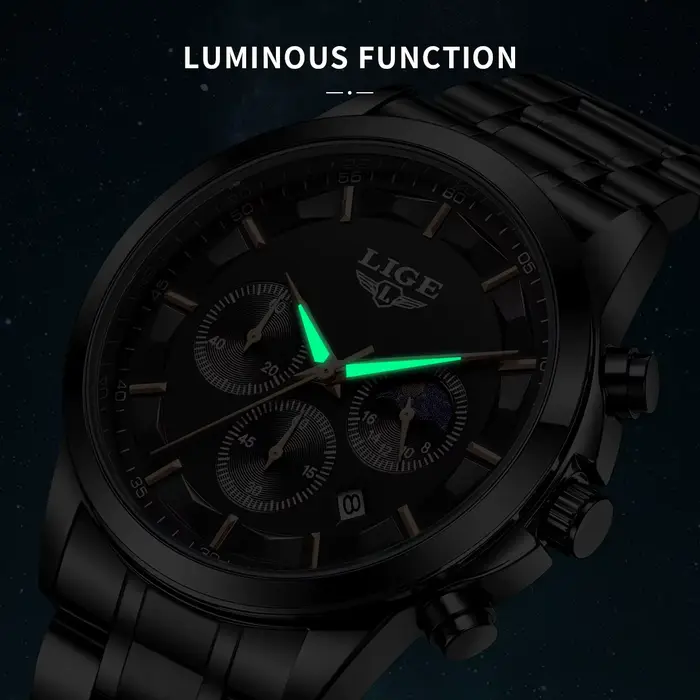 LIGE montres d'affaires hommes Top marque de luxe montre-bracelet à Quartz 3Bar étanche chronographe montre lumineuse pour Gentleman cadeau + boîte