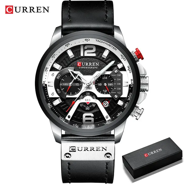 Istro REN-Montre de sport chronographe en cuir bleu pour homme