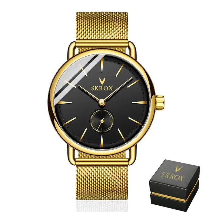 SKROX-Montre mécanique manuelle pour homme, montres-bracelets étanches, horloge fine, marque de luxe