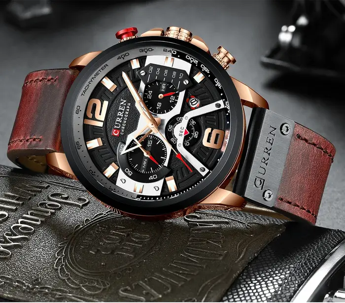 Istro REN-Montre de sport chronographe en cuir bleu pour homme