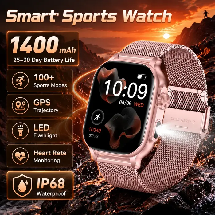 Montres intelligentes d'extérieur pour femmes, GPS, suivi de trajet, batterie 1400mAh, étanche IP68, appels Bluetooth, montre intelligente de sport militaire pour femmes