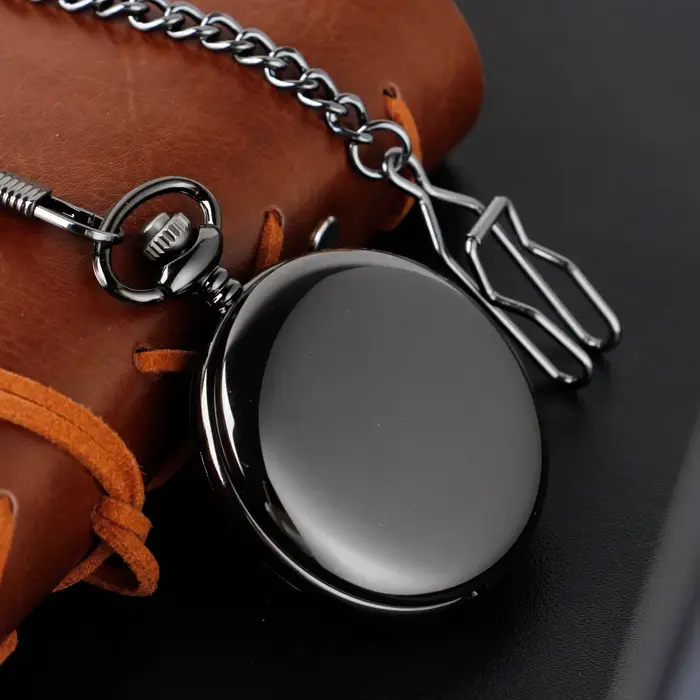Montre de poche vintage à quartz noir pour hommes | Boîtier en alliage avec finition brillante | Cadran rond