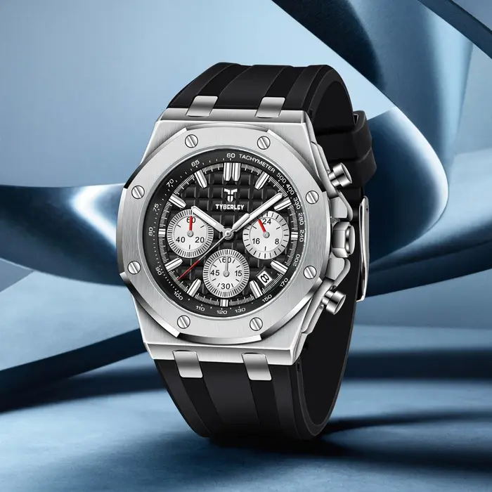 Nouvelle Montre Homme de Luxe TYBERLEY 2026 à Quartz, Chronographe Sportif Lumineux, Étanche, Tendance, Bracelet Silicone à Grille + BOÎTE