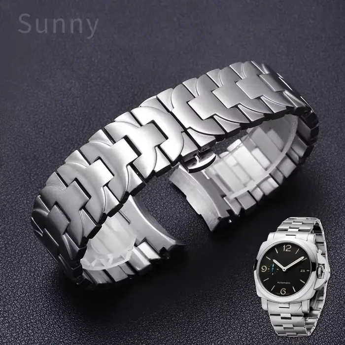 Pour Panerai Luminor série argent noir 24 22mm Pam 441111 Bracelet de montre en acier inoxydable solide antirouille