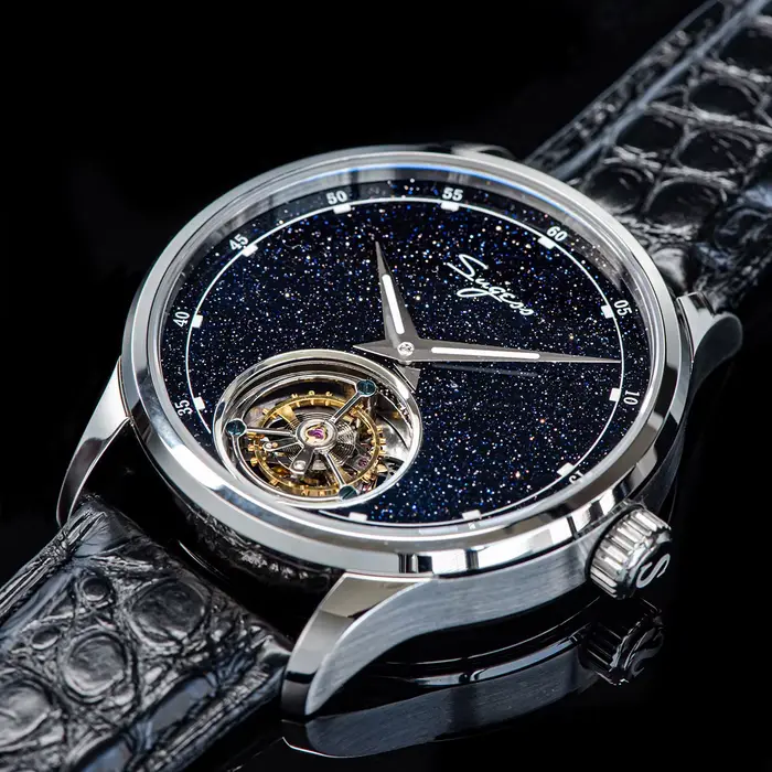 Sugess Tourbillon mouvement montre hommes de luxe mécanique montre-bracelet véritable pierre bleue Glamour maître