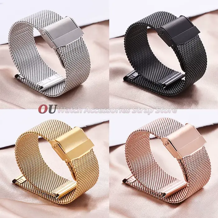 Bracelet Milanaise à Libération Rapide 18mm 20mm 22mm Universel en Acier Inoxydable Maille Fine 0.6mm 12mm 14mm 16mm 17mm 19mm 21mm 24mm