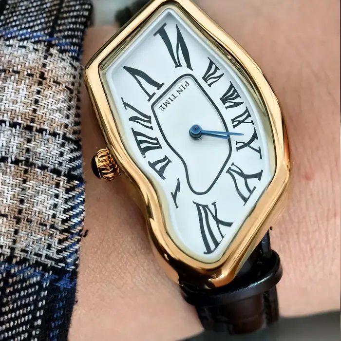 PINTIME 2026 Montre Y2K dorée à quartz pour femmes et hommes