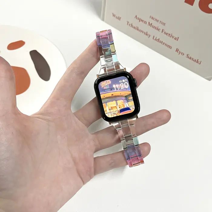 Bracelet de montre en résine mince pour apple watch série 11/10/9 8 7 6 SE 5 4 bandes 42 38mm correa acier clair pour iwatch 44mm 40 41 45 Ultra