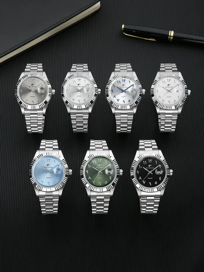 Montre-bracelet pour homme, fabriquée en acier inoxydable durable, avec un boîtier en alliage argenté et un design classique à chiffres arabes, un montre-bracelet durable et élégant.