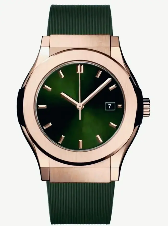 Montre mécanique pour homme 2026, or rose tendance, 42 mm, mouvement automatique, bracelet en caoutchouc bleu et noir