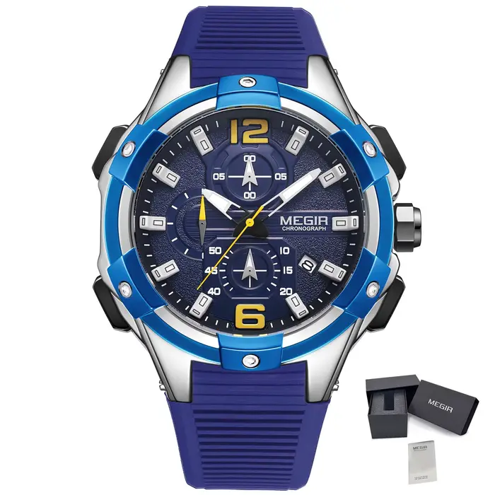 MEGIR 47MM cadran Sport montres pour hommes mode Quartz montre-bracelet étanche bracelet en Silicone