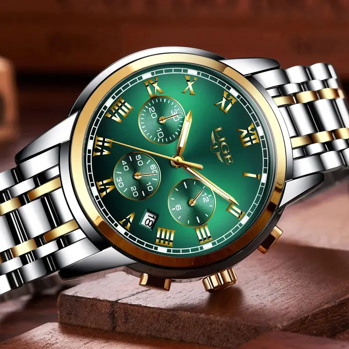 LIGE-Montre à quartz étanche en acier inoxydable pour homme, chronographe masculin, sport, marque de luxe, nouvelle collection 2024