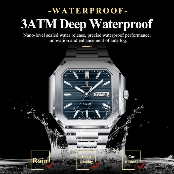 POEDAGAR affaires homme montre étanche lumineux Date semaine classique montres pour hommes en acier 