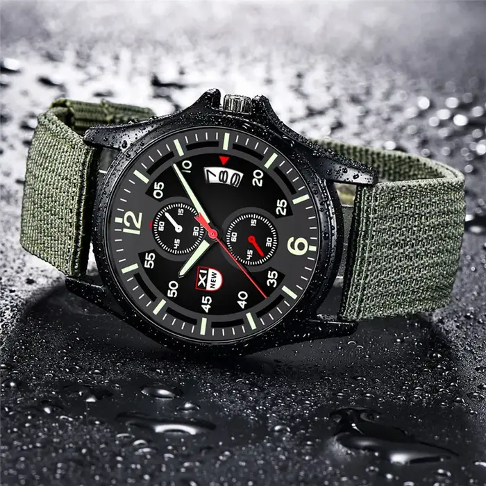 Reloj Hombre véritable marque XINEW hommes montres noir étudiants garçons mode bracelet en Nylon armée sport Date montre Relogio Masculino