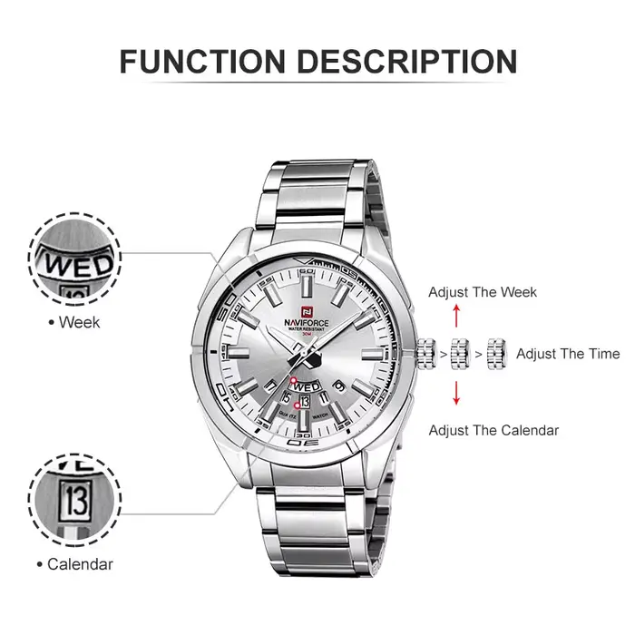 NAVIFORCE montre décontractée classique pour hommes en acier inoxydable teel Sport étanche hommes mo