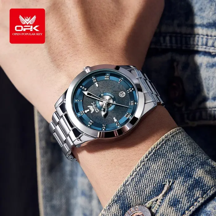 OPK 6056 montre à Quartz pour hommes échelle romaine en acier inoxydable étanche calendrier