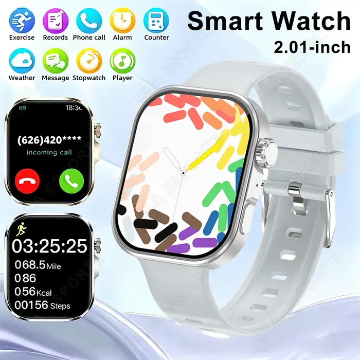 Nouvelle Montre Connectée 2026 avec Écran Tactile 2,01'', Appel Bluetooth Vocal IA, Cadran Personnalisable, Modes Multi-Sports, Suivi Santé pour Hommes et Femmes, Cadeau HW12