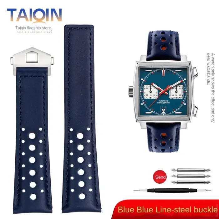 Bracelet de montre en cuir véritable respirant pour homme