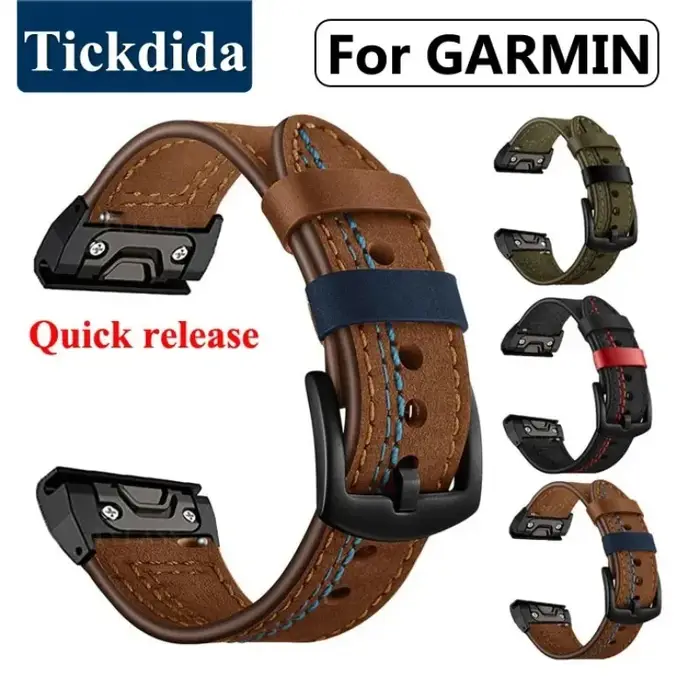 Bracelet en cuir pour Garmin Fenix 5X Plus 5 Fenix 6X 6 Fenix 7X Pro 8 Tactix 7 AMOLED Forerunner 965, sangle à dégagement rapide 26mm 22mm