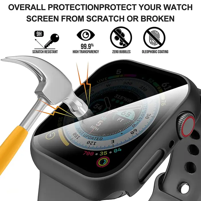 Verre trempé de confidentialité + étui pour Apple Watch 10 46mm 42mm