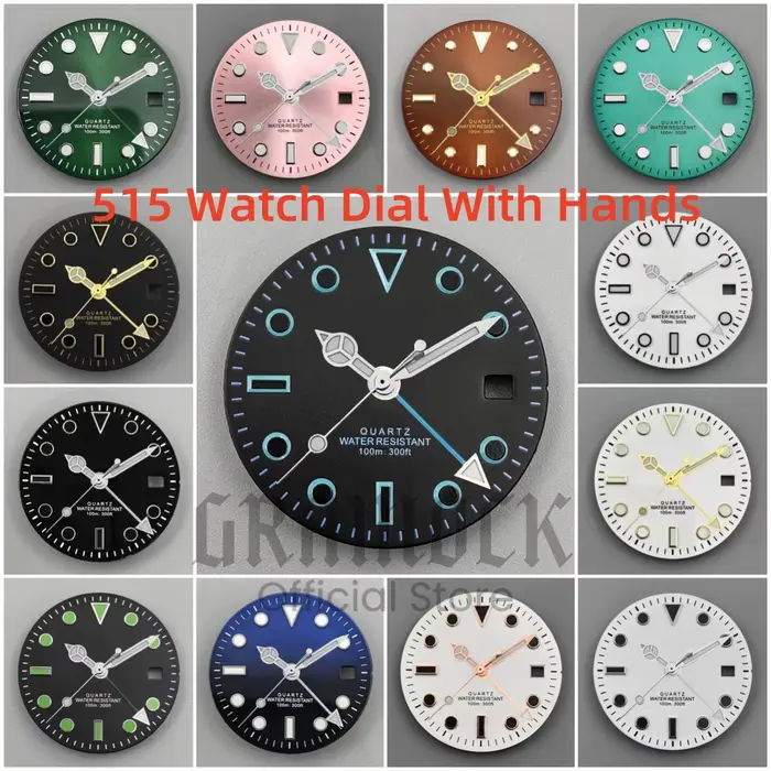 GRAMOCK hommes 29mm GMT 515 Quartz rose vert noir bleu cadran de montre avec quatre aiguilles