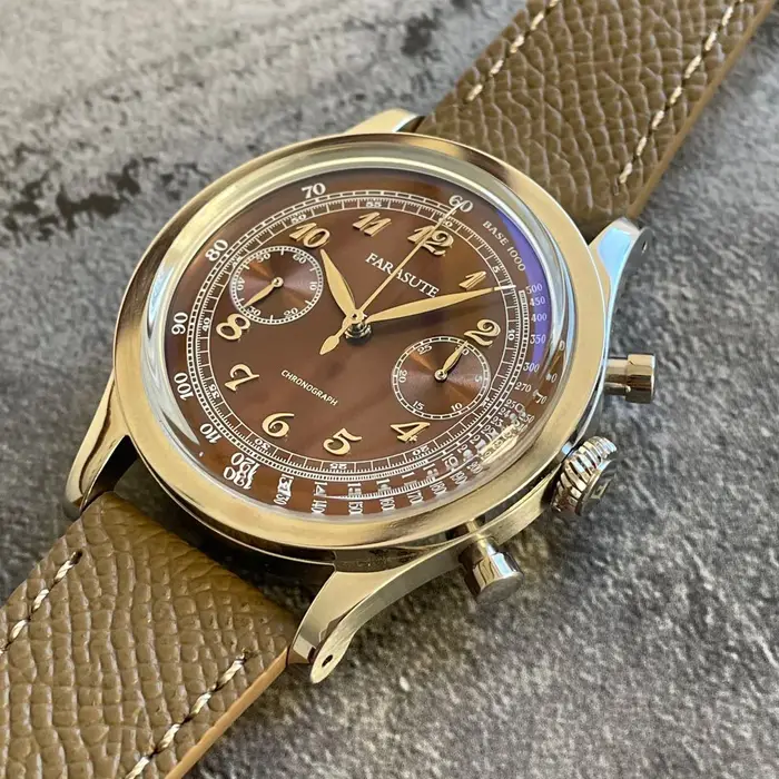 FARASUTE hommes chronographe montre 38mm luxe Panda classique manuel vent mécanique montre-bracelet arqué incurvé saphir miroir ST1900