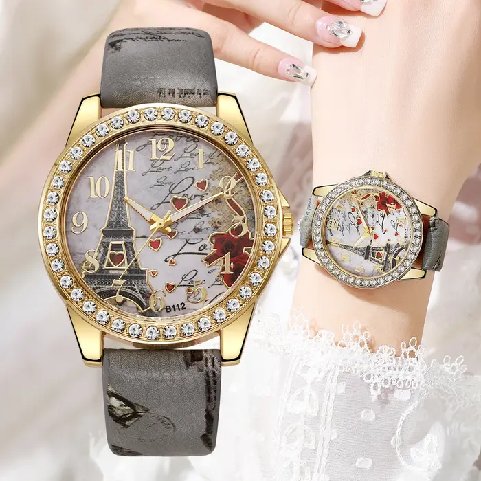 Mode fleurs femmes montres dames bracelet en cuir analogique montre à Quartz Reloj Mujer filles horloge cadeau