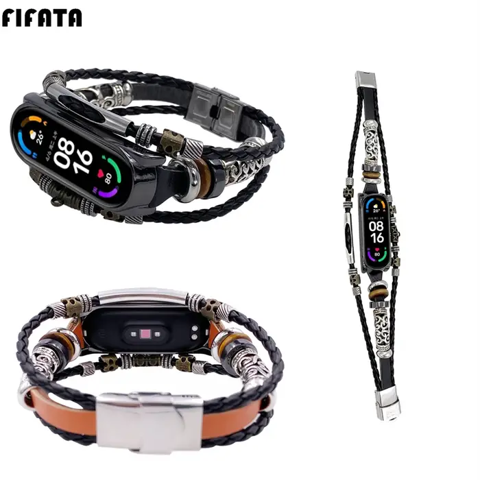 FIFATA Pour Xiaomi Mi Band 7/6/5 Vintage Bracelet Montre Intelligente
