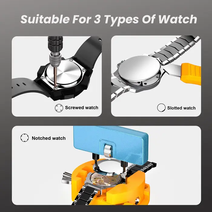 Kit de remplacement de piles pour montre, tournevis de réparation de montre, outil de remplacement de bracelet de montre, clé de démontage de fond de boîtier de montre, ouvre-boîtier de montre