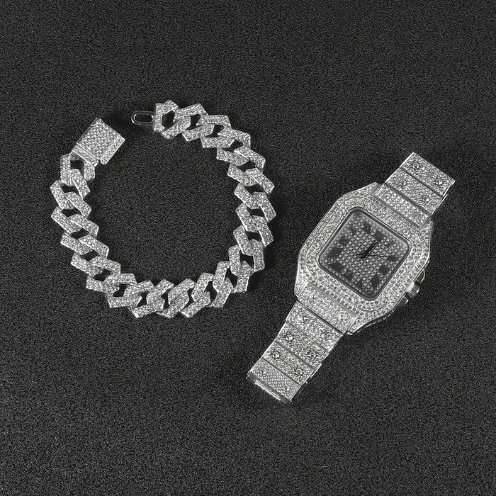 Ensemble bracelet et montre glacé pour hommes et femmes
