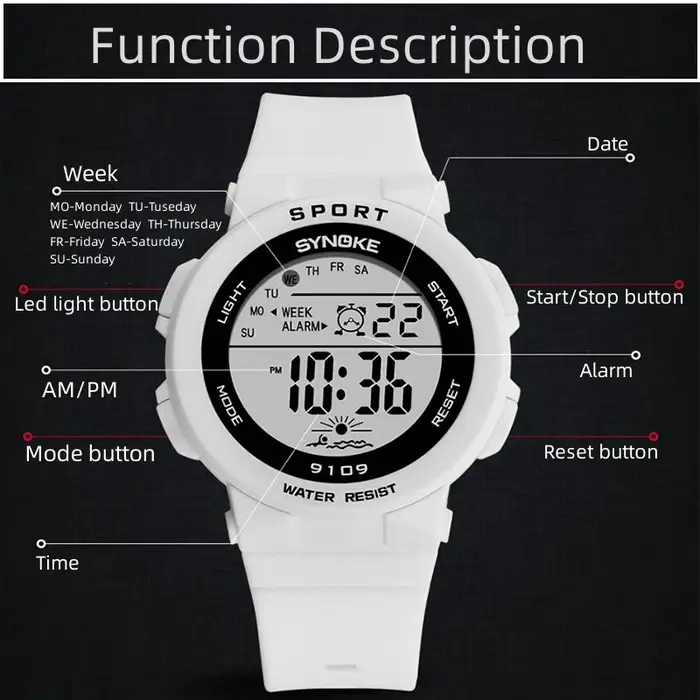 Synoke-Montre-bracelet numérique LED étanche pour femme