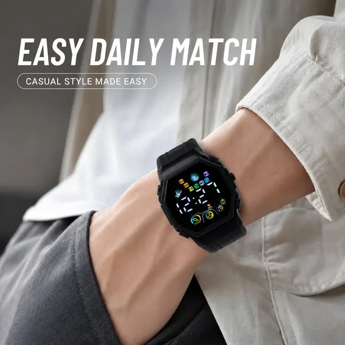 Montre électronique numérique LED unisexe