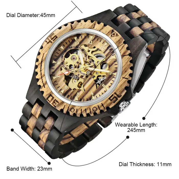 Montre en bois ajourée pour hommes, à la mode et personnalisée, montre de loisirs mécanique automatique légère en bois pour hommes