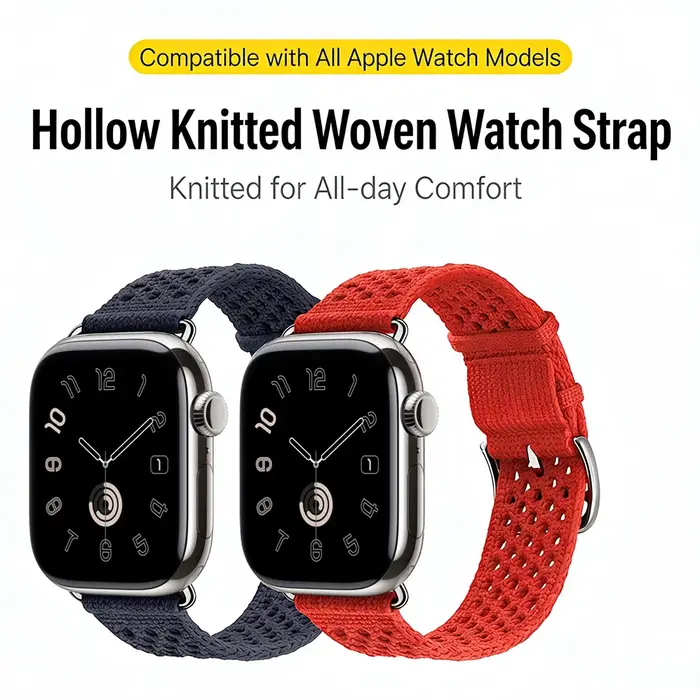 Nouveau Bracelet Tricot Simple Tour Bleu Jean Beige De Weimar 2026 pour Apple Watch Ultra3 11 9 8 7 6