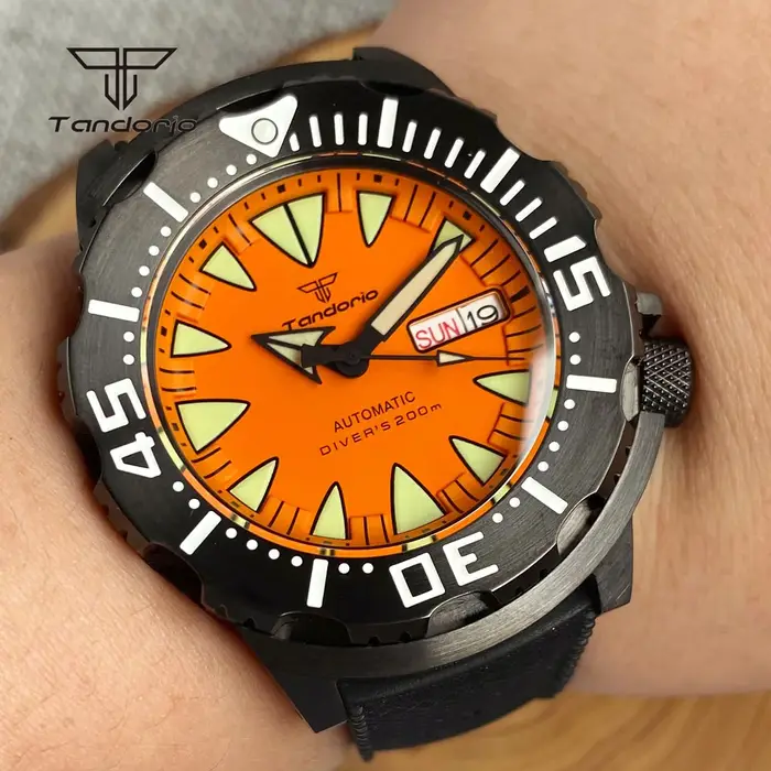 Tandorio-Montre existent pour Homme, Montre-Bracelet Mécanique, NH36, Monster 20Bar, Sweat-Shirt Noir, Double Date, Saphir Clip, 42mm