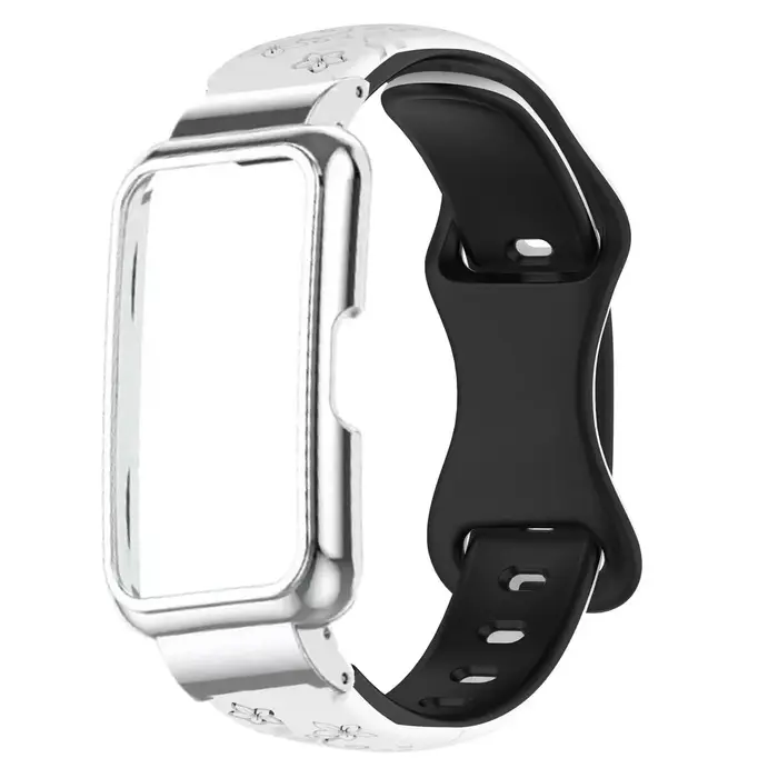 Ensemble 2 en 1 boîtier métallique et bracelet en Silicone gaufré bicolore pour Huawei Watch Band6/7/8/9/10