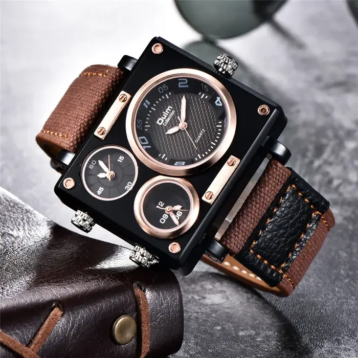 Oulm-Montre de sport à quartz verte pour homme