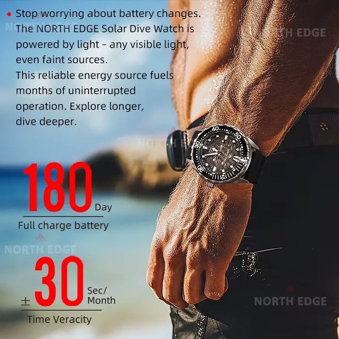 Montre de plongée solaire NORTH EDGE TRITON-TI en titane et acier inoxydable
