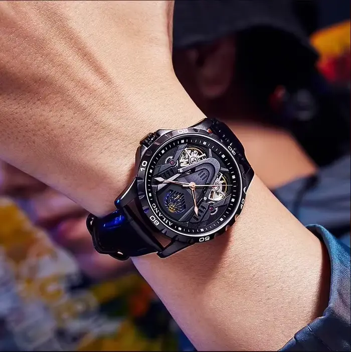Montre mécanique double tourbillon automatique étanche 3 bars avec logo personnalisé