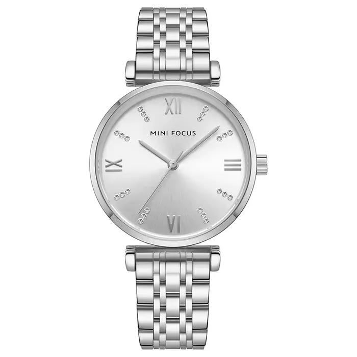 MINI FOCUS-Montre de Luxe à Cadran Diamants pour Femme, Bracelet en Acier Inoxydable Bleu, Étanche, 