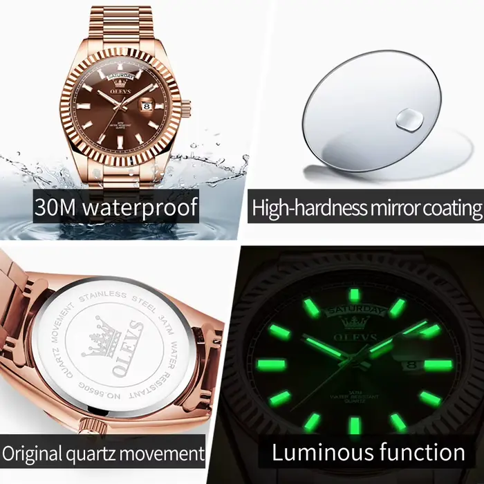 OLEVS montre pour hommes Top marque montre-bracelet de luxe pour hommes mode or Rose en acier inoxyd