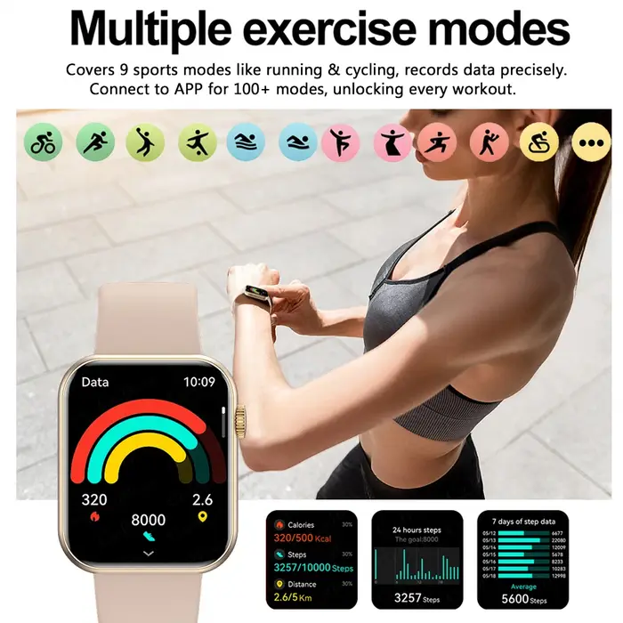 2025 montre intelligente 1.90 "écran HD Bluetooth appel surveillance de la fréquence cardiaque plus de 120 Modes sportifs étanche pour hommes femme Smartwatch cadeau