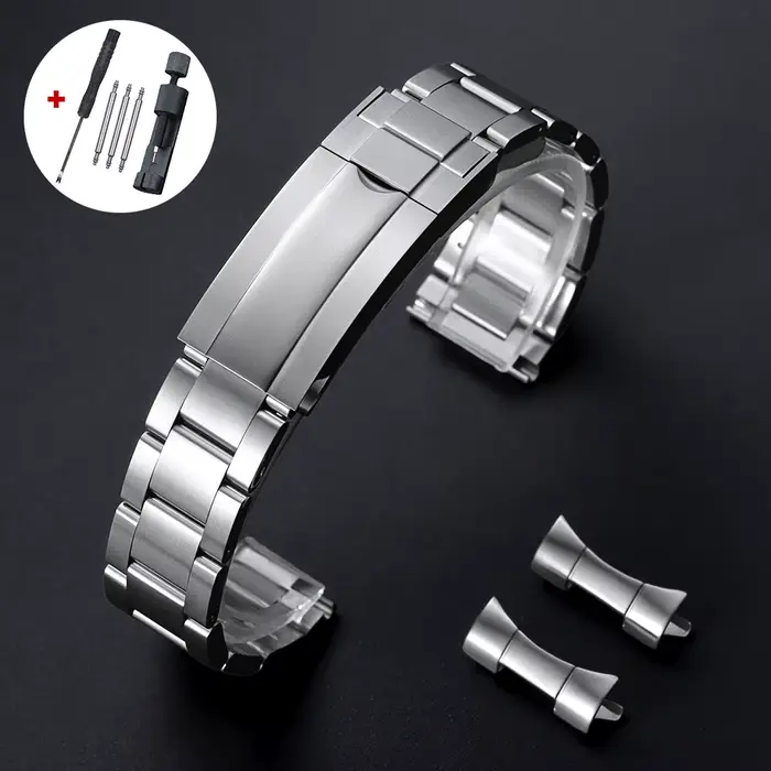 Bracelet de montre de luxe à extrémité plate incurvée, 20mm 21mm 22mm, en acier inoxydable massif, p