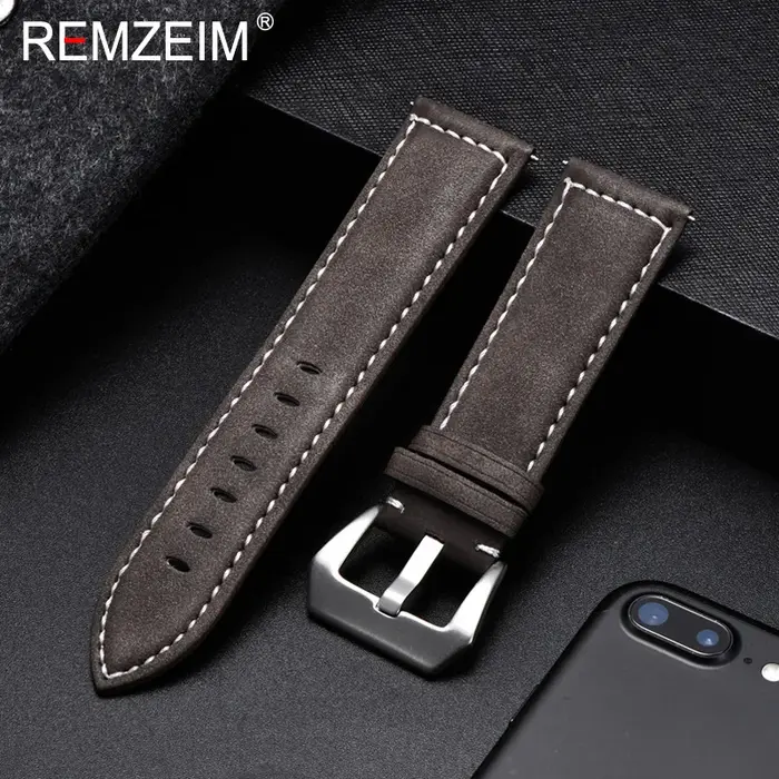 Bracelet de montre en cuir véritable pour hommes et femmes, Vintage, noir, bleu, marron, mat, 18mm, 