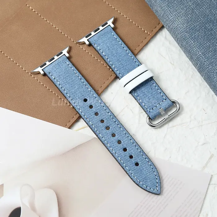 Bracelet de montre pour femme en denim et cuir pour Apple Watch Ultra 11 10 9 8 7 6 5 4 pour IWatch 38mm 41mm 42mm 45mm 46mm 49mm